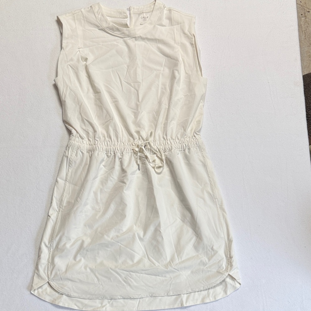 Calia Med Ivory Sleeveless Elastic Drawstring Lightweight Athletic Dress